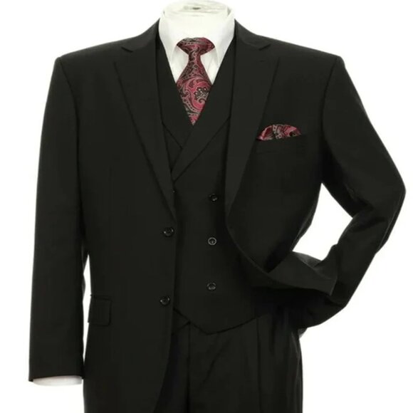 Pleated Suit - Mens Suits With Pleated Pant - Regular Fit Suit - Black Suit - Picture 1 of 2
